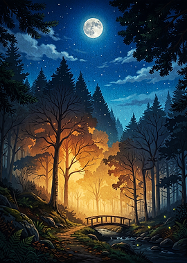 Forest Night Glow Magical Art
