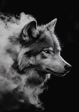 Wolf Portrait Surrounded by Smoke
