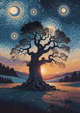 Pixel Art Starry Night Tree