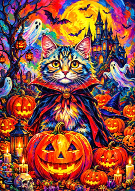 Vampire Cat in Halloween Wonderland
