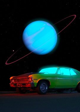 Neon Green Muscle Car in Space