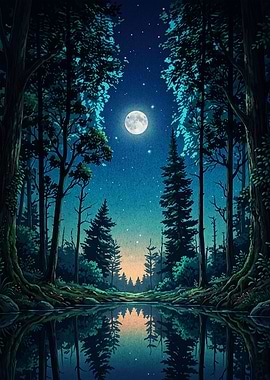 Midnight Forest Moonlit Art