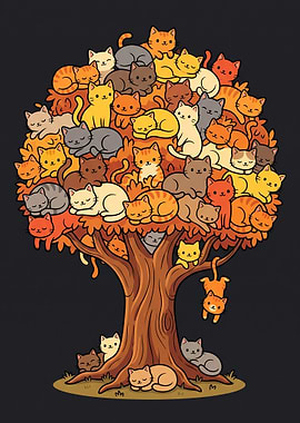 Whimsical Tree Full of Cute Cats