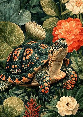 Painted Box Turtle in Garden