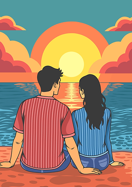 Couple Watching Sunset at Beach