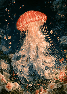 Glowing Jellyfish Among Underwater Flowers