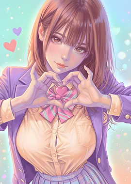 Anime Girl Making Heart Gesture