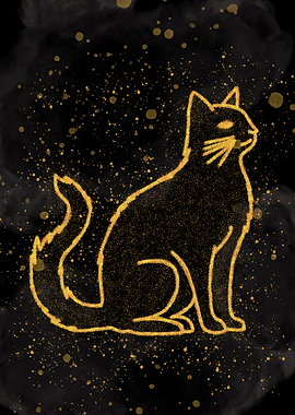 Golden Glitter Silhouette Cat