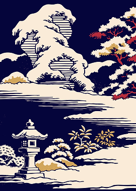 Japanese Winter Garden Lantern Illustration