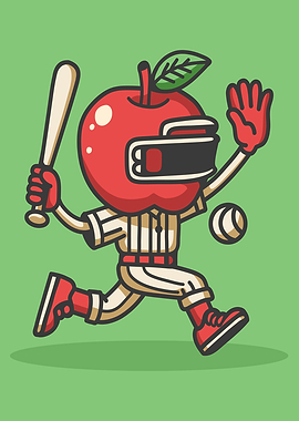 Baseball Playing Apple Character Illustration