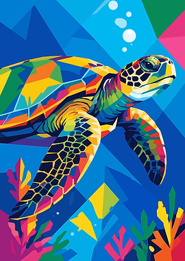 Colorful Geometric Sea Turtle Art