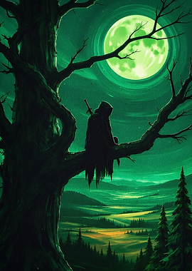 Hooded Knight Green Moon Fantasy Ar