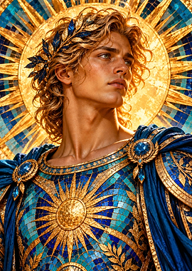 Golden Sun God Mosaic Portrait