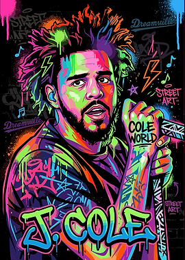 J. Cole Neon Graffiti Art Portrait