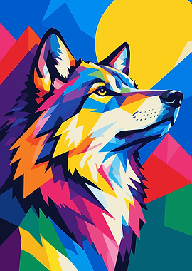 Colorful Geometric Pop Art Wolf