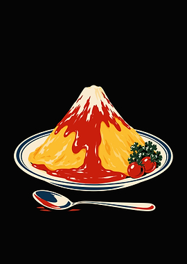 Mount Fuji Omurice – Japanese Retro Poster