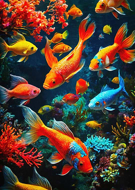 Underwater Goldfish Vibrant Art Pos