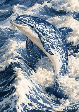 Dolphin Leaping Through Blue Waves