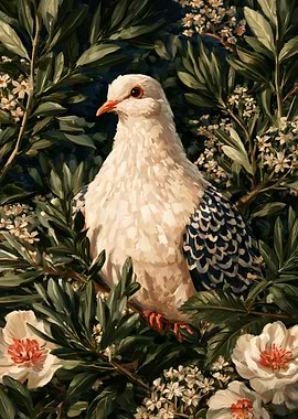 White Dove Amidst Flowering Foliage