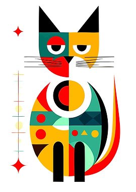 Mid-Century Modern Geometric Cat Art