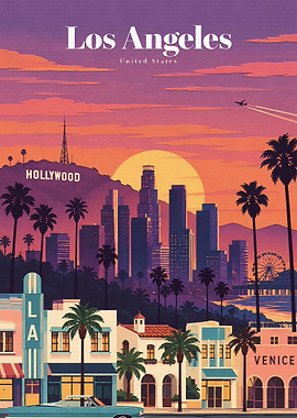 Los Angeles Sunset Travel Poster