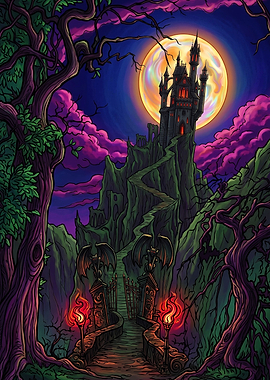 Gothic Castle Under Full Moon