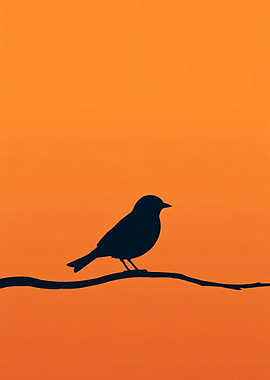 Minimalist Bird Silhouette on Branch