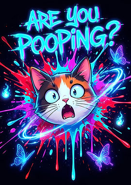 Funny Neon Cat Pooping Question
