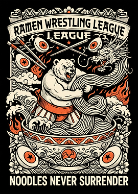 Ramen Wrestling League Bear Illustration