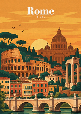 Vintage Rome Italy Travel Poster
