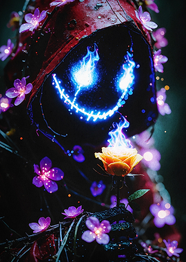 Neon Hooded Figure Glowing Art