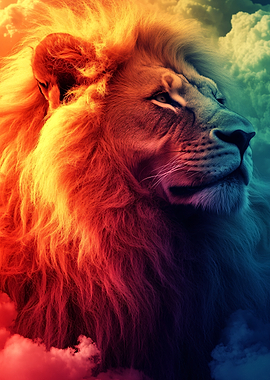 Majestic Lion in Colorful Clouds