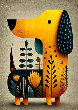 Stylized Floral Dachshund Illustration