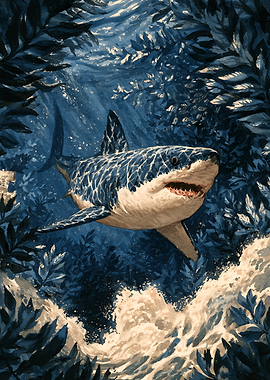 Great White Shark in Kelp Forest