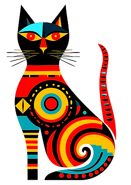 Abstract Geometric Tribal Cat Illustration