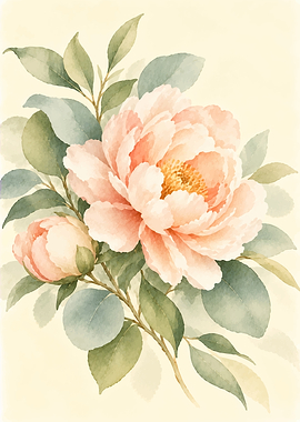Soft Watercolor Peony Floral Illustration