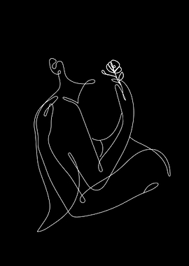 Minimalist Line Art Woman with Flower