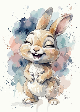 Cheerful Watercolor Bunny Illustration