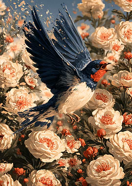Swallow Bird Amidst Blooming Flowers