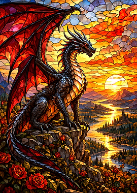 Stained Glass Dragon at Sunset