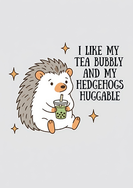 Cute Hedgehog Drinking Bubble Tea