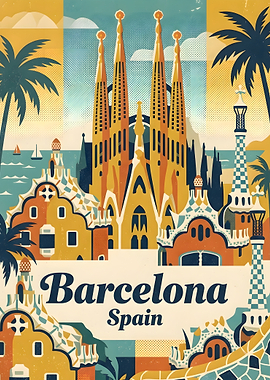 Vintage Barcelona Travel Poster