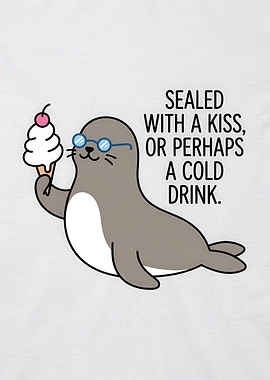 Cute Seal with Ice Cream Illustration