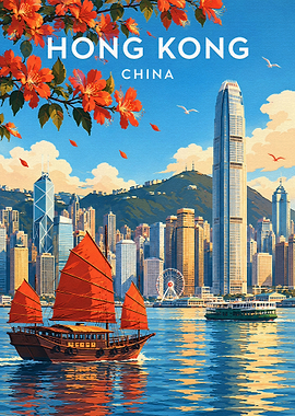 Vintage Style Hong Kong Travel Poster