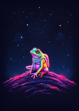 Cosmic Frog Space Neon Art Poster