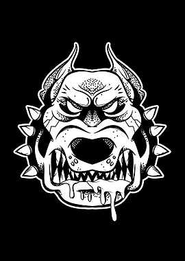 Aggressive Pitbull Dog Head Illustration
