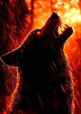 Howling Wolf in Fiery Rain