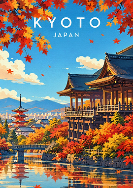 Kyoto Japan Autumn Travel Poster