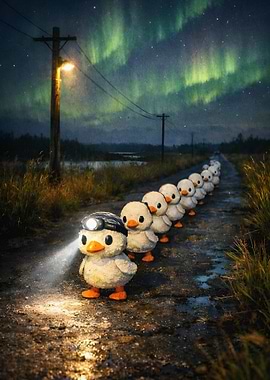 Duck Line Northern Lights Art
