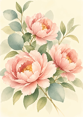 Soft Watercolor Peony Floral Arrangement